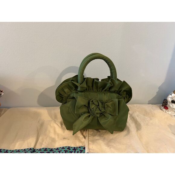 Green Ruched Bow Smooth Zipper Small Handbag - Picture 4 of 4